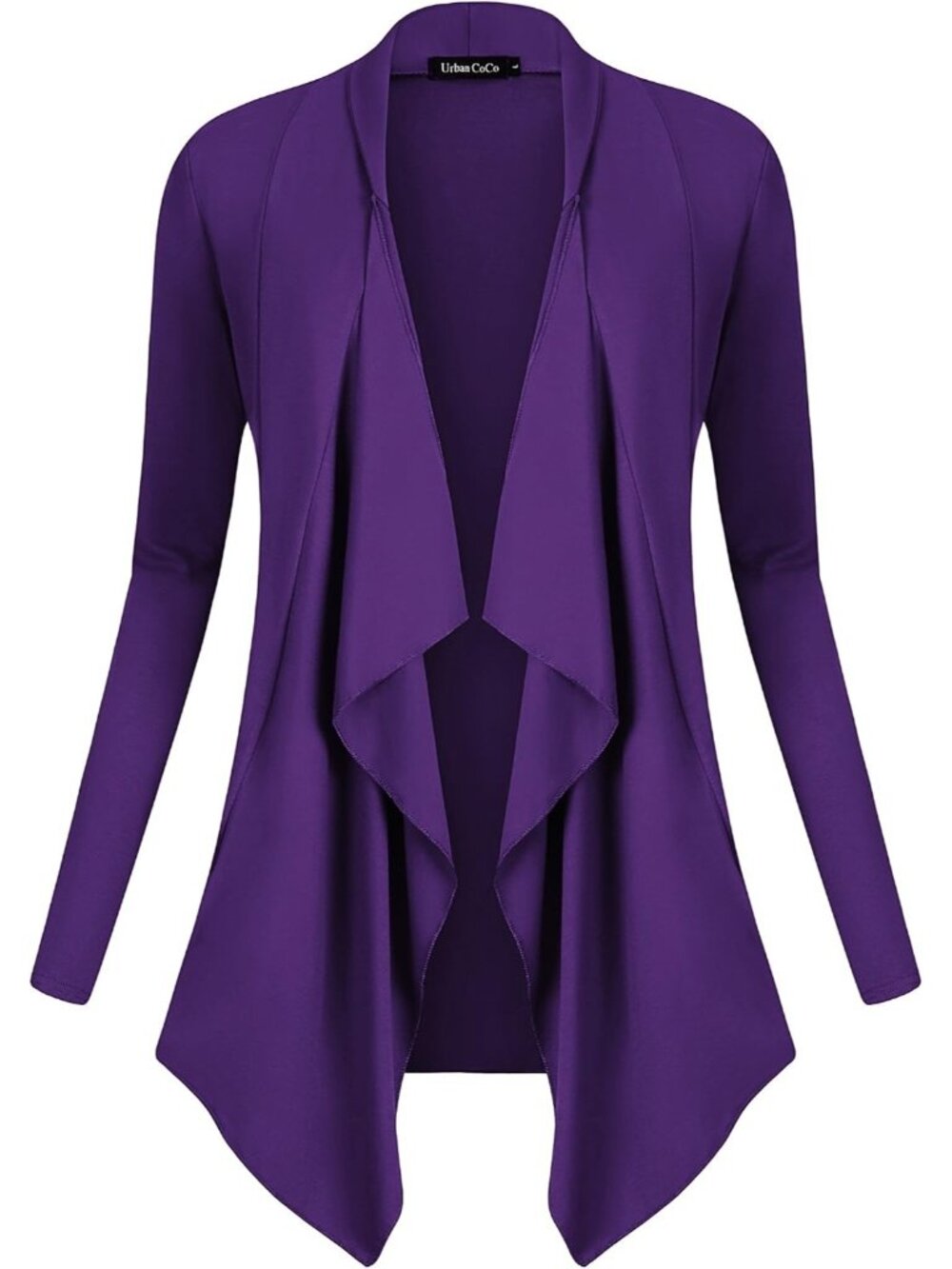 🆕Women's Dark Purple Drape Front Open Cardigan Long Sleeve Irregular Hem Jacket - Picture 2 of 5